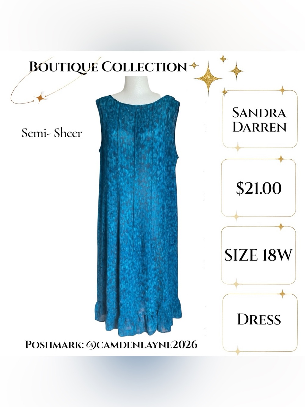 Sandra Darren Teal Blue Maxi Dress - Picture 3 of 6